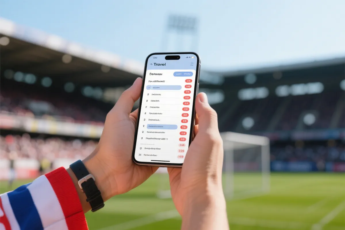 球迷用手机查看行程与赛程