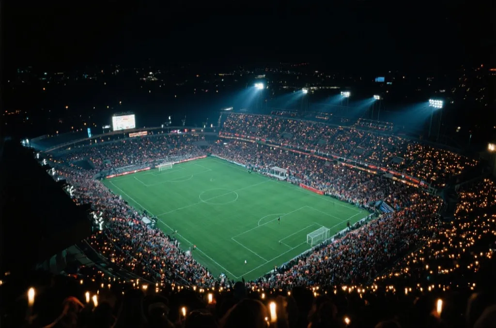 球场鸟瞰图,夜间赛事氛围